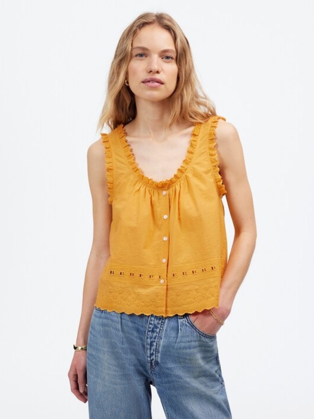 Madewell Mustard Ruffle-Trim Button Front Camisole